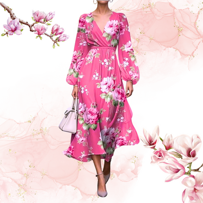 ​Close-up of a diverse collection of women's knee-length dresses with various patterns