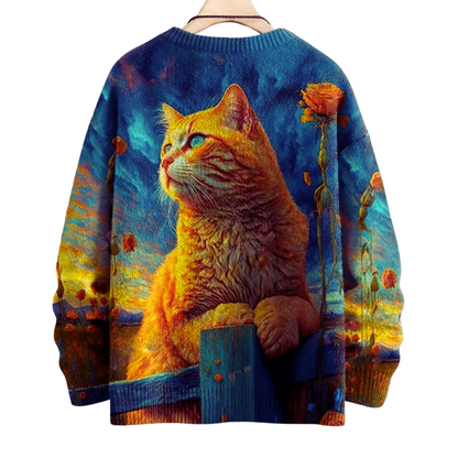 Vintage-Inspired Cat Art 3D Print Unisex Pullover Sweaters - Cosy Novelty Knitwear
