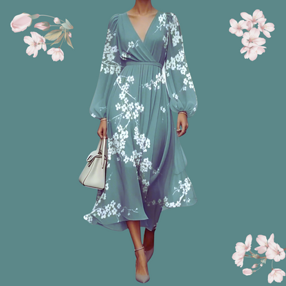 Elegant Floral & Patterned Knee-Length Dresses - Versatile Long Sleeve Casual Chic for Every Occasion