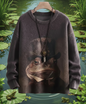 Dark grey 3D printed Halloween sweater with a whimsical frog wearing a top hat and bow tie