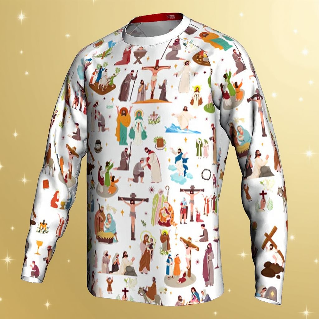 Religious Cycling Jersey – Stained Glass Jesus & Virgin Mary Long Sleeve MTB Bike Shirt for Men & Women | Breathable, Quick-Dry, Unisex Church Wear for Mountain Biking & Road Cycling