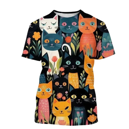 2.Funny Cute Cat 3D Print T-Shirt - Unisex Harajuku Streetwear, Summer Casual Top, Breathable & Quick Dry