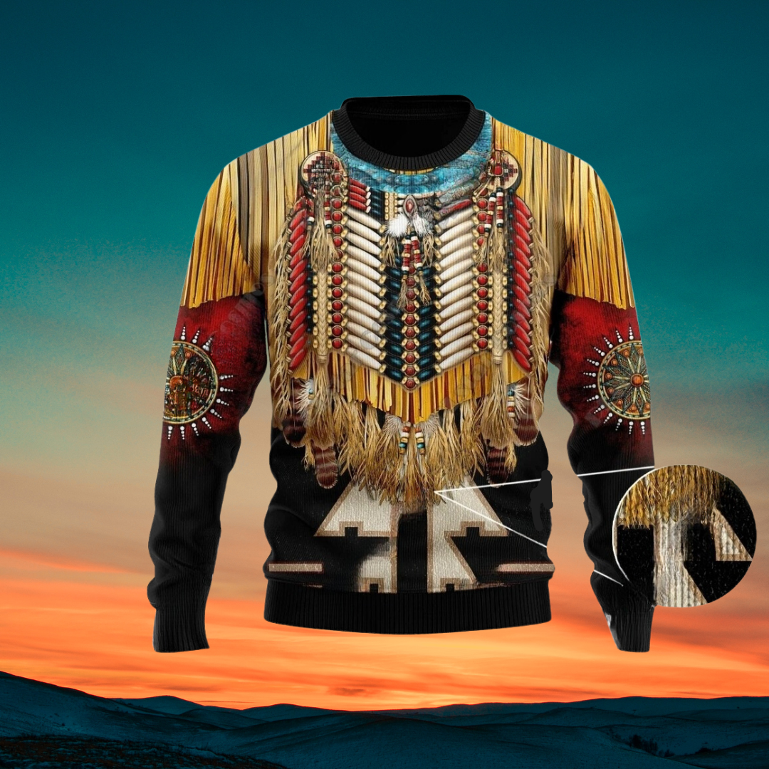 Native Indian Wolf Feather Dream Catcher Art Design Unisex Ugly Sweater (Short to Plus-Size) selection - ALOE WINGS STORE