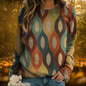 Multicolor diamond pattern hoodie, ethnic abstract print pullover for winter fashion