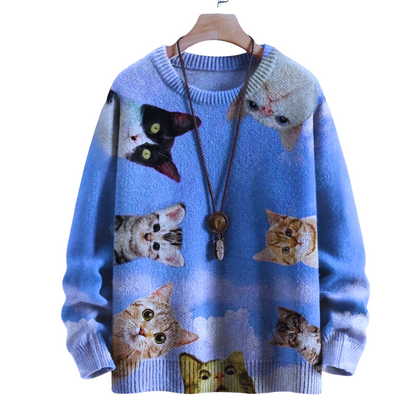 Vintage-Inspired Cat Art 3D Print Unisex Pullover Sweaters - Cosy Novelty Knitwear