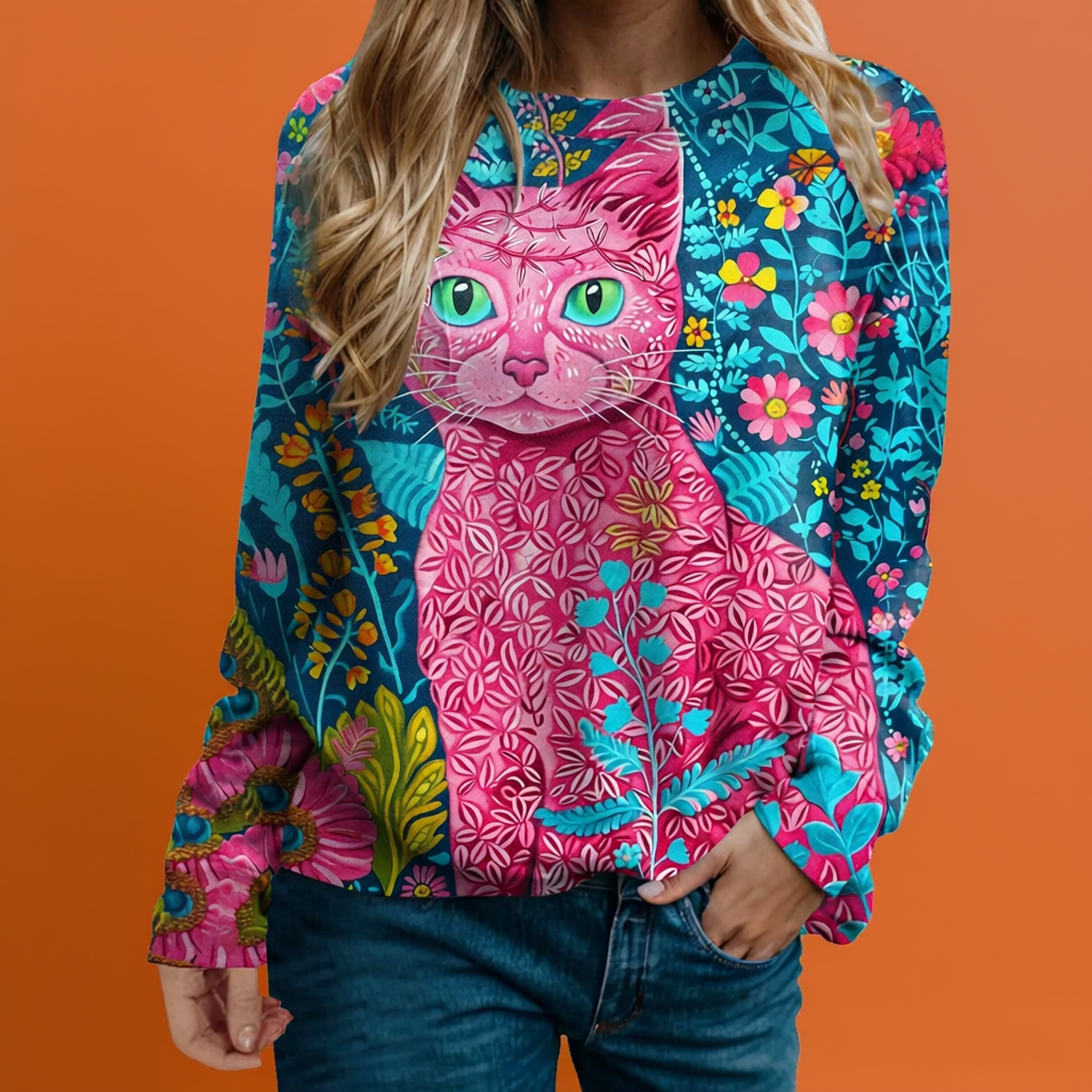 Cute Cat Sweatshirts for Women – Funny Graphic Crewneck Oversized Sweaters