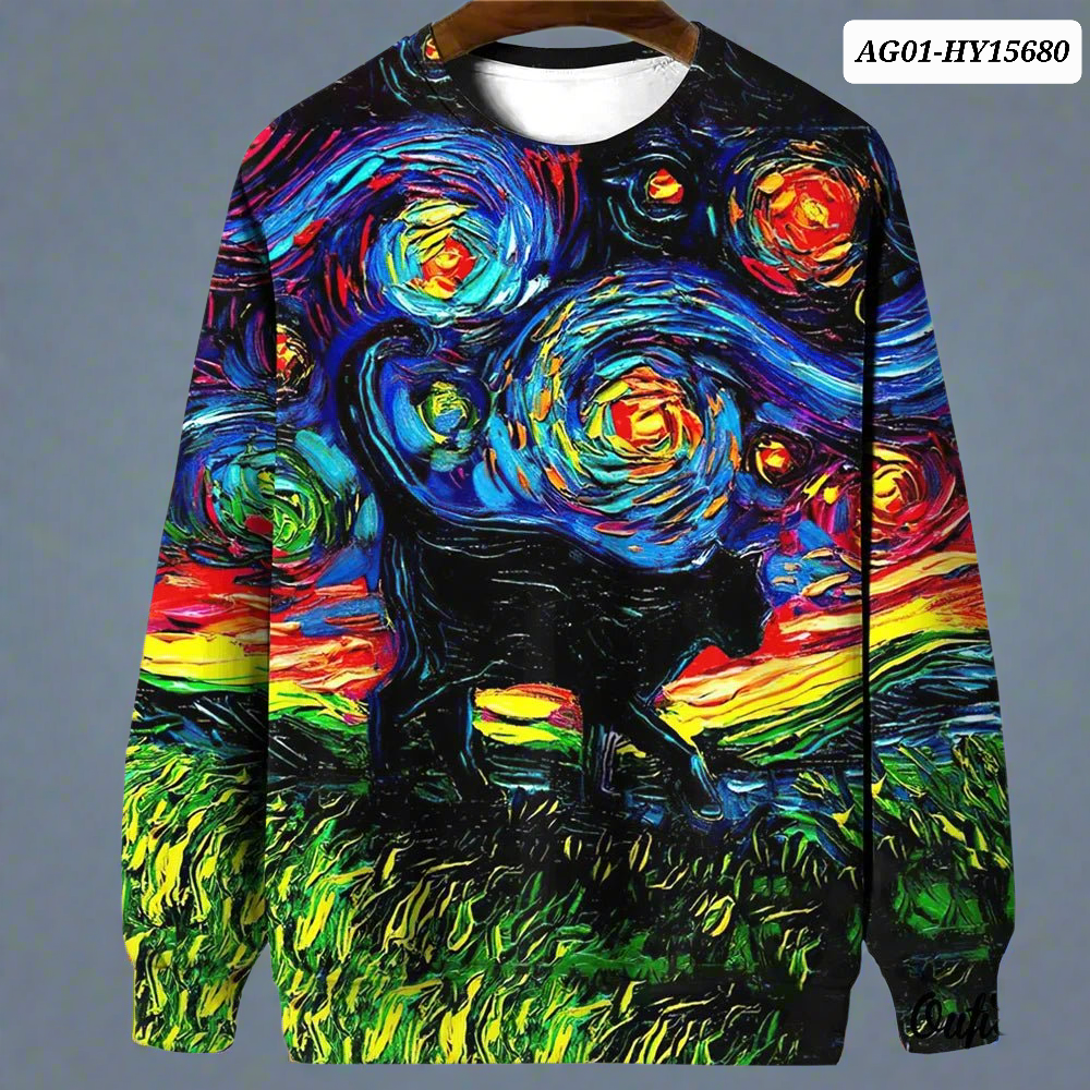 Night Sky Cat Abstract Art Plus Size Included Sweatshirt [SELECTION] - ALOE WINGS STORE