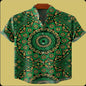 Emerald Green Circular Mandala Design Linen Shirt