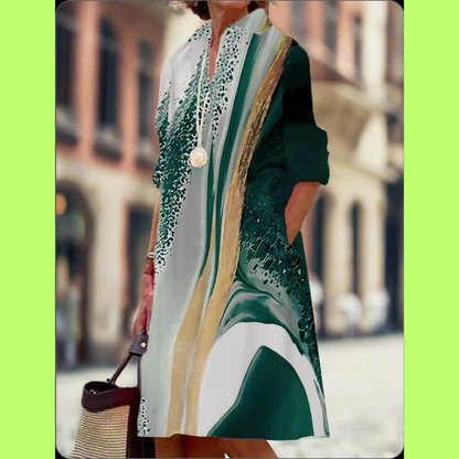 S-5XL Women's Summer Shirt Dress – Loose Bohemian Printed Maxi Dress with Turn-Down Collar, Three-Quarter Sleeves & Geometric Patterns | Vintage-Inspired Knee-Length Party & Evening Gowns in White, Blue, Celadon & More