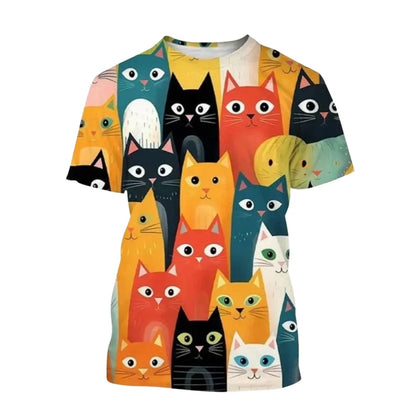 2.Funny Cute Cat 3D Print T-Shirt - Unisex Harajuku Streetwear, Summer Casual Top, Breathable & Quick Dry