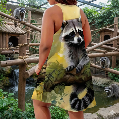 Cute Raccoon Graphic Dress for Women: Casual Sleeveless Forest Animal Apparel