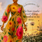 Close-up of Gymystars floral chiffon dress with "He has made everything beautiful in its time" quote, showcasing flower print and flowing fabric