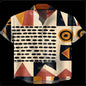 Men's Linen Blend Short Sleeve V-Neck Shirt – Forest Art Print Casual Shirt for Travel & Summer Wear