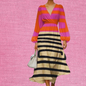 ​Chic long sleeve black and white striped knee-length dress