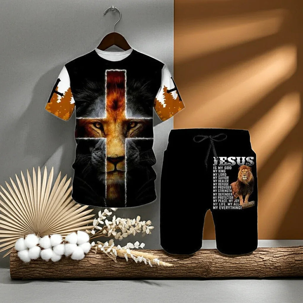 Lion Style Shorts and T-Shirt Set - 3XL