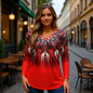 Vintage Striped Long Sleeves Tops for Women – All-Season Casual V-Neck Top, Slight Stretch Polyester Tee, Festival & Folk Style, True to Size