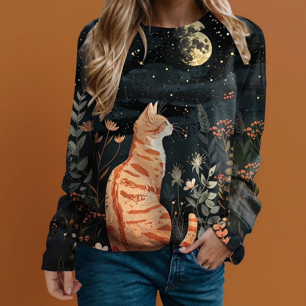 Cute Cat Sweatshirts for Women – Funny Graphic Crewneck Oversized Sweaters