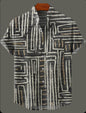 Men's black and white geometric line pattern shirt – minimalist retro design for sleek casual fashion.