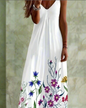 Boho Floral Maxi Dress – Women's V-Neck Spaghetti Strap Summer Beach Dress