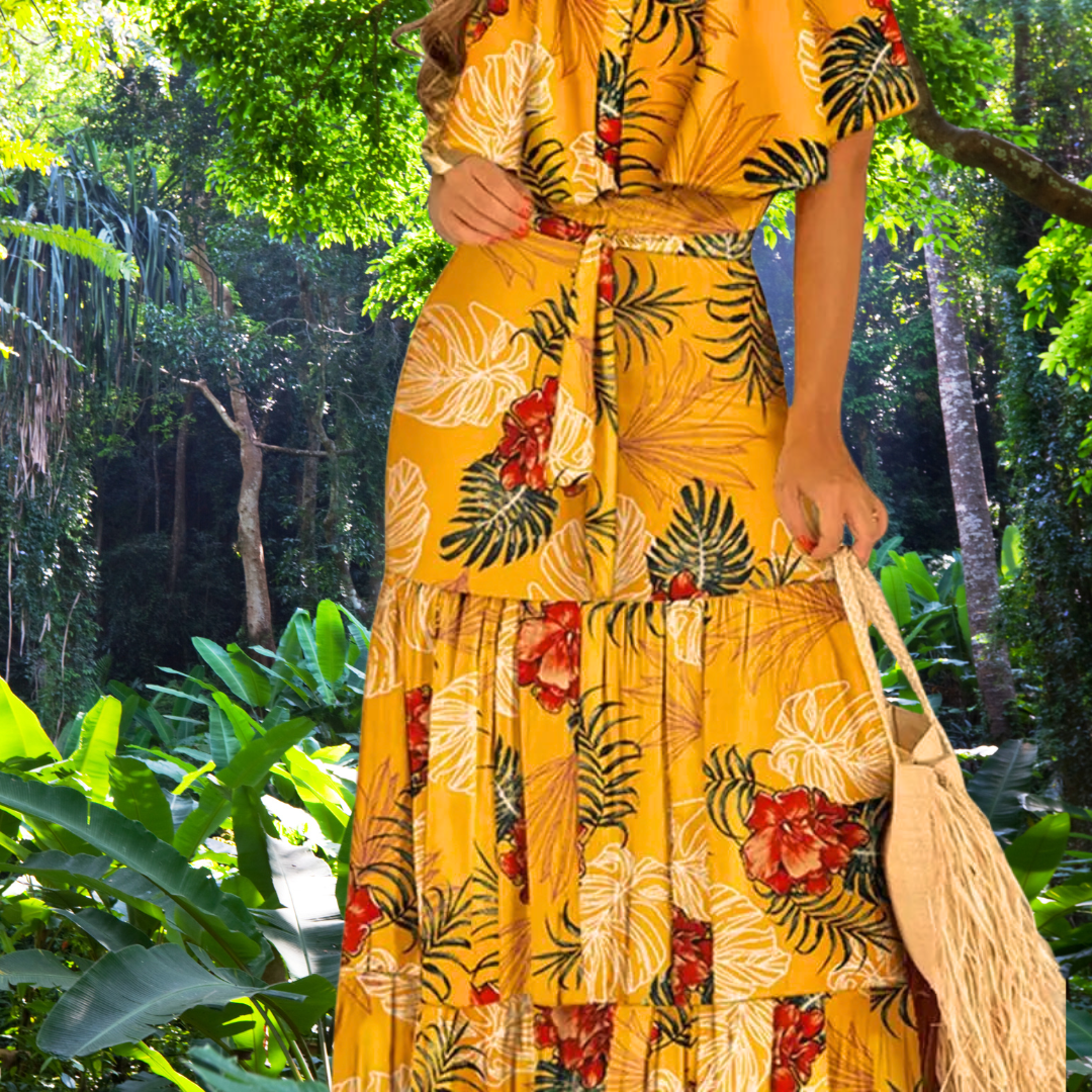 Boho Maxi Dress for Women – Off Shoulder Floral Print Long Sundress | Summer Beach Dress | Cotton Blend Floor-Length Bohemian Dress | S-XXL
