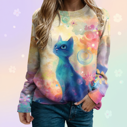 Cute Cat Sweatshirts for Women – Funny Graphic Crewneck Oversized Sweaters