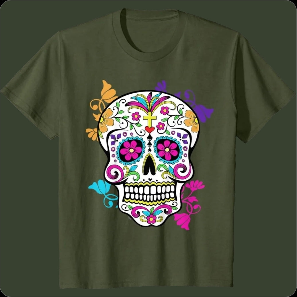 ‌Skull Día De Los Muertos T-Shirt – Unisex Mexican Halloween Festival Tees