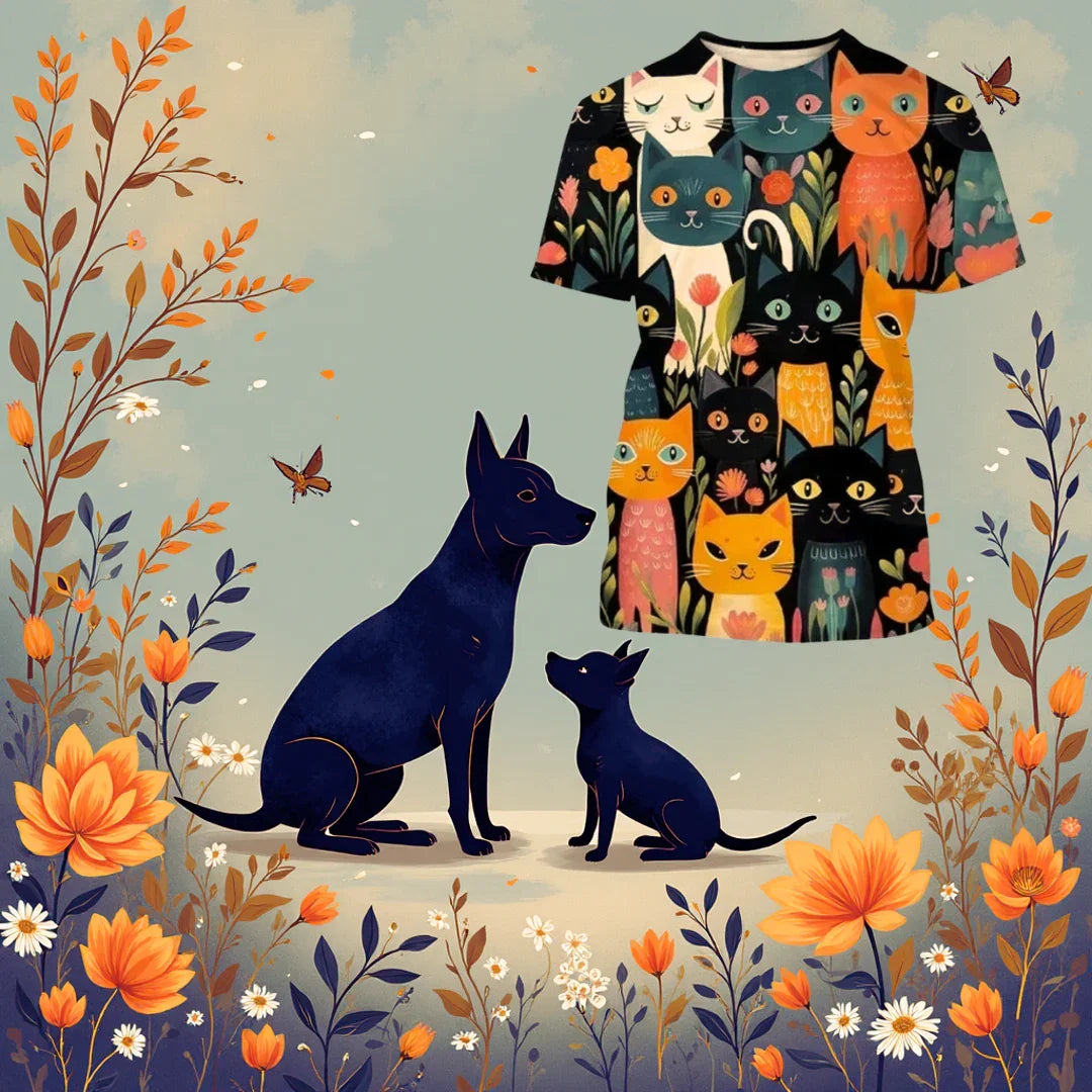 2.Funny Cute Cat 3D Print T-Shirt - Unisex Harajuku Streetwear, Summer Casual Top, Breathable & Quick Dry