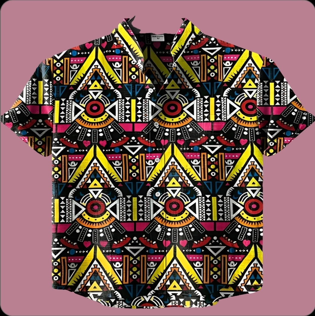 Multicolor Abstract Geometric Print Casual Shirt