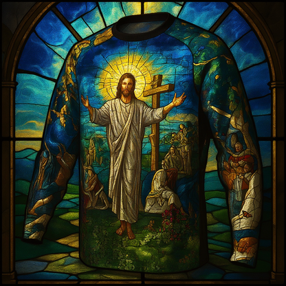 Religious Cycling Jersey – Stained Glass Jesus & Virgin Mary Long Sleeve MTB Bike Shirt for Men & Women | Breathable, Quick-Dry, Unisex Church Wear for Mountain Biking & Road Cycling