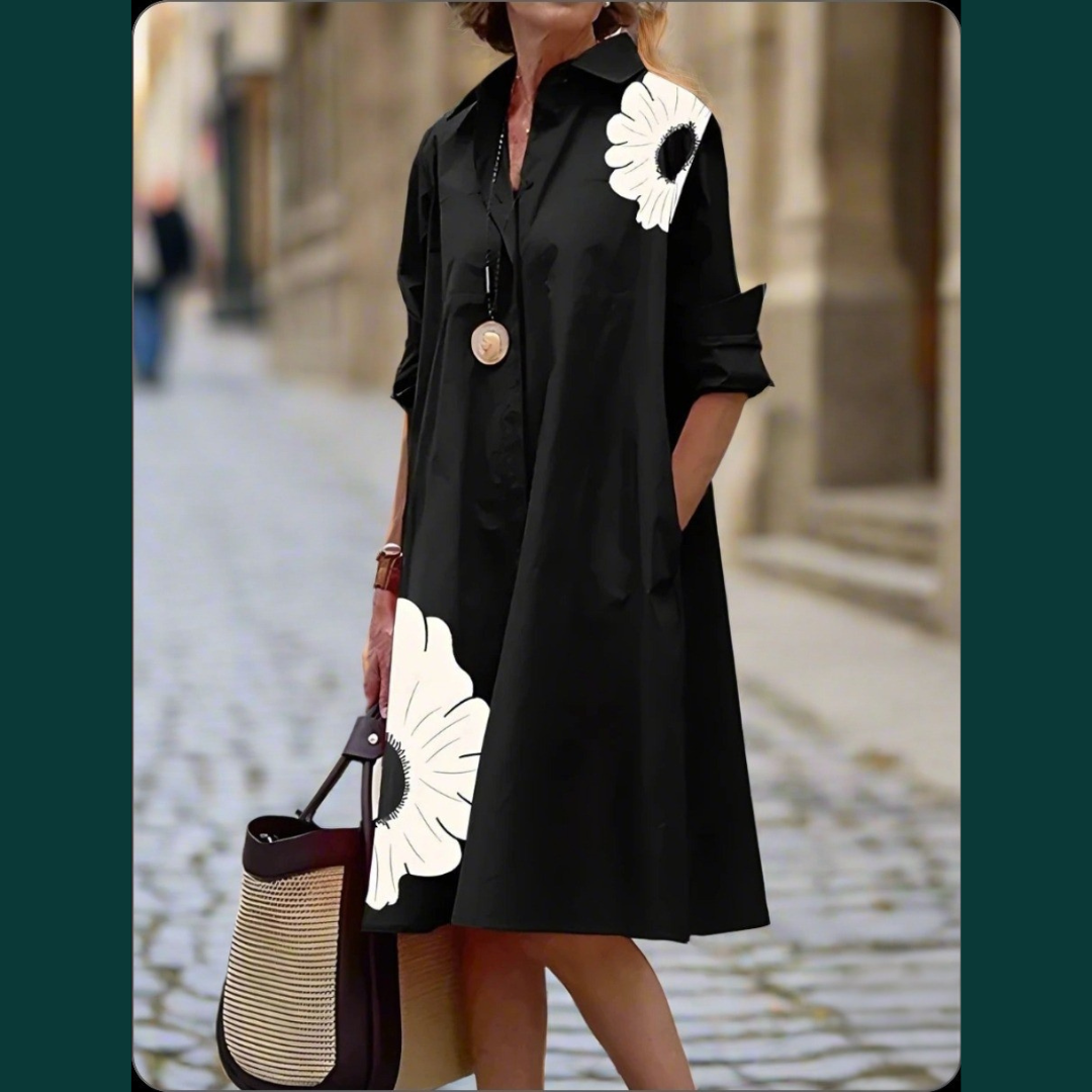 S-5XL Women's Summer Shirt Dress – Loose Bohemian Printed Maxi Dress with Turn-Down Collar, Three-Quarter Sleeves & Geometric Patterns | Vintage-Inspired Knee-Length Party & Evening Gowns in White, Blue, Celadon & More
