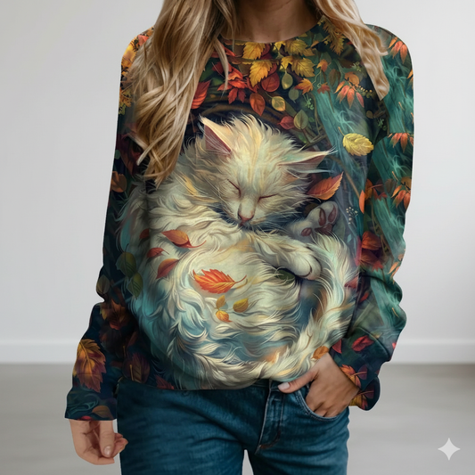 Cute Cat Sweatshirts for Women – Funny Graphic Crewneck Oversized Sweaters