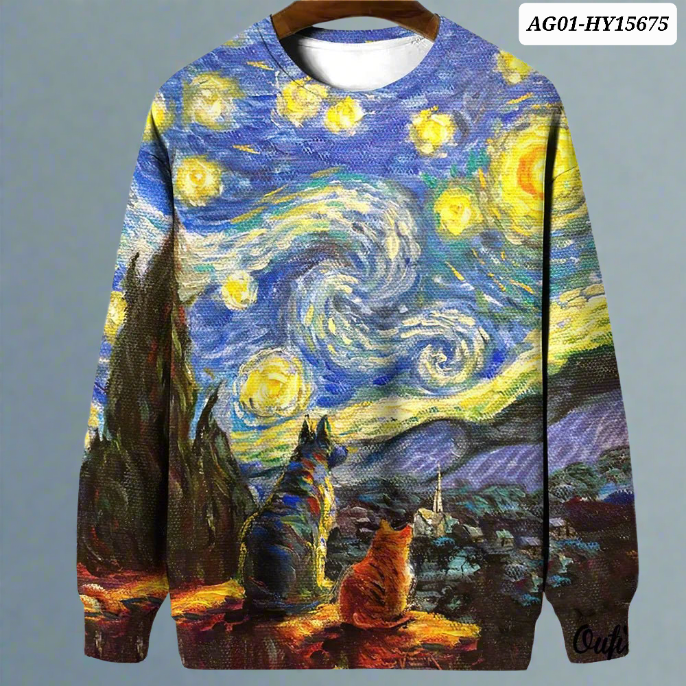 Night Sky Cat Abstract Art Plus Size Included Sweatshirt [SELECTION] - ALOE WINGS STORE