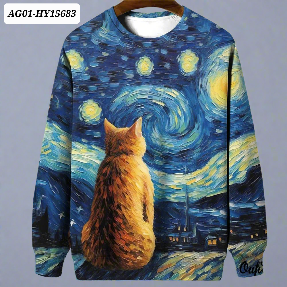 Night Sky Cat Abstract Art Plus Size Included Sweatshirt [SELECTION] - ALOE WINGS STORE