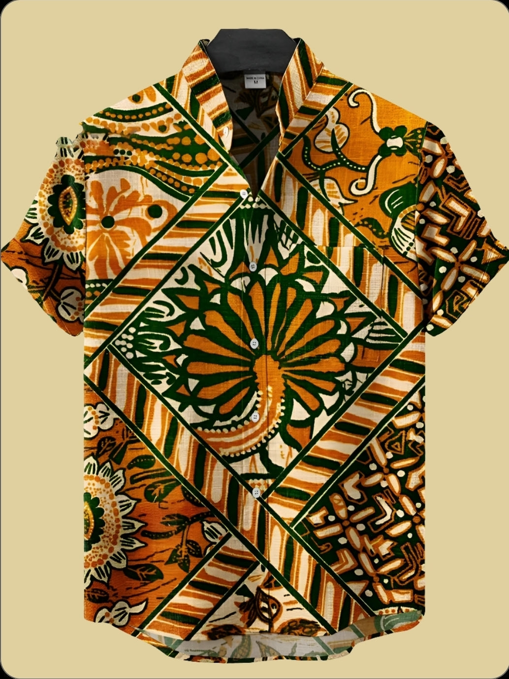 Men's geometric tribal print short sleeve shirt – bold ethnic design for casual streetwear and summer outfits