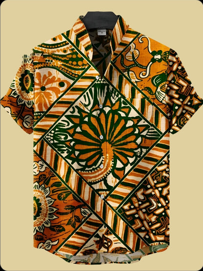 Men's geometric tribal print short sleeve shirt – bold ethnic design for casual streetwear and summer outfits