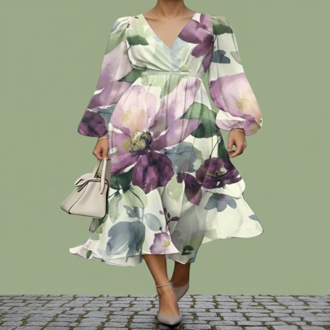 Elegant Floral & Patterned Knee-Length Dresses - Versatile Long Sleeve Casual Chic for Every Occasion