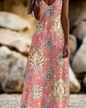 Boho Floral Maxi Dress – Women's V-Neck Spaghetti Strap Summer Beach Dress