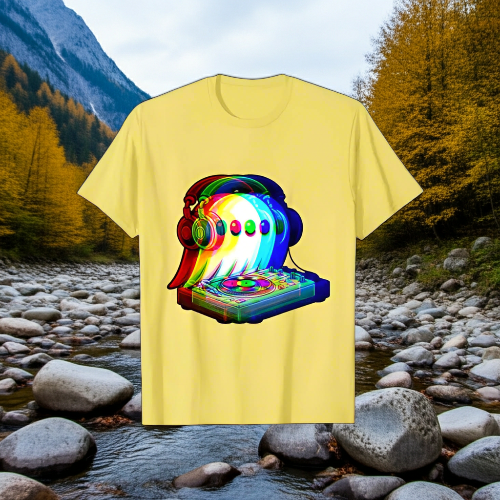 3.Ghost DJ Optical Illusion T-Shirt – Trippy EDM Rave Halloween Tee for House Music Lovers