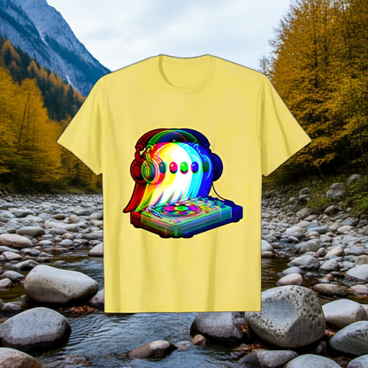 3.Ghost DJ Optical Illusion T-Shirt – Trippy EDM Rave Halloween Tee for House Music Lovers