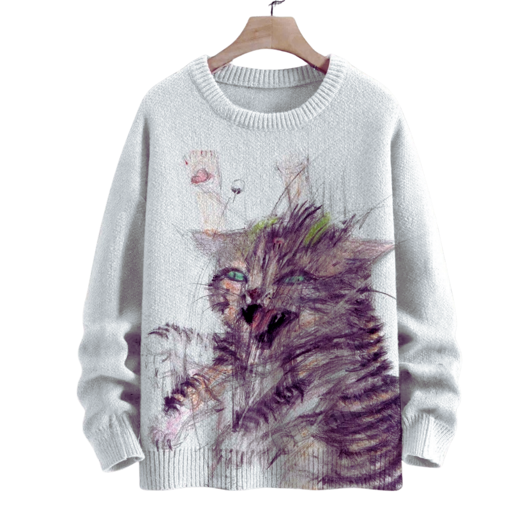 Vintage-Inspired Cat Art 3D Print Unisex Pullover Sweaters - Cosy Novelty Knitwear