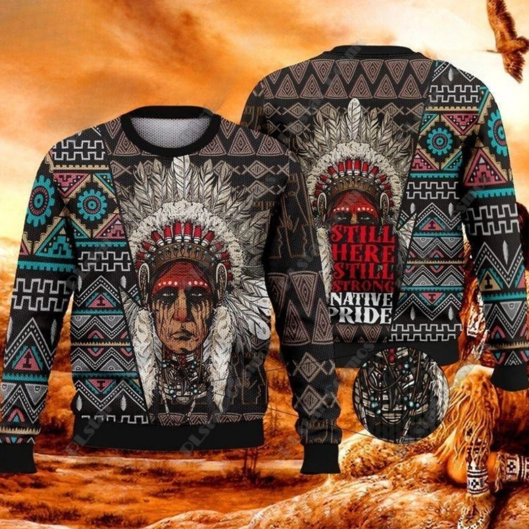 Native Indian Wolf Feather Dream Catcher Art Design Unisex Ugly Sweater (Short to Plus-Size) selection - ALOE WINGS STORE