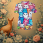 Pastel pink and blue cat face print t-shirt with floral border, cute summer top