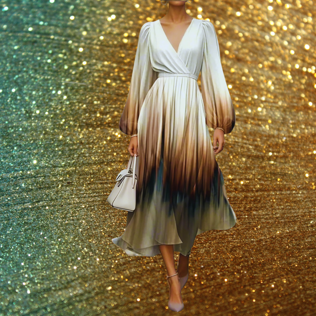 ​Bohemian style long sleeve dress in earthy tones, perfect for desert vibes
