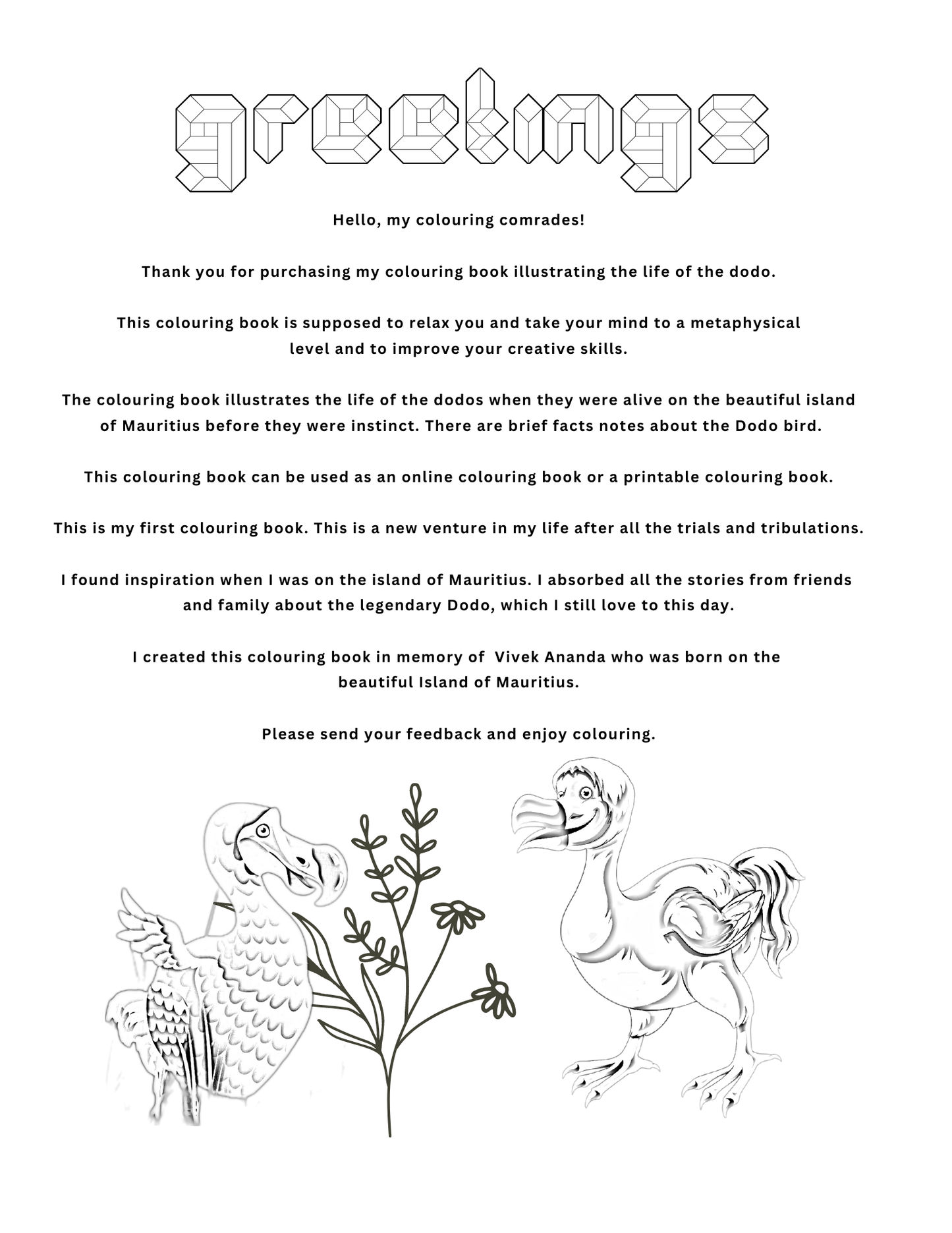 Colouring Book: Life of Le Dodo - ALOE WINGS STORE