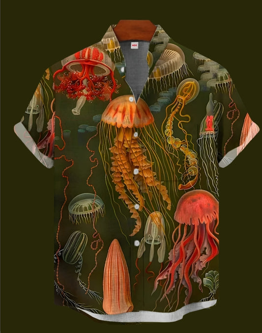 en's underwater jellyfish print shirt – unique marine-themed casual top for beach vacations and summer style