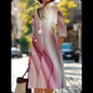 S-5XL Women's Summer Shirt Dress – Loose Bohemian Printed Maxi Dress with Turn-Down Collar, Three-Quarter Sleeves & Geometric Patterns | Vintage-Inspired Knee-Length Party & Evening Gowns in White, Blue, Celadon & More