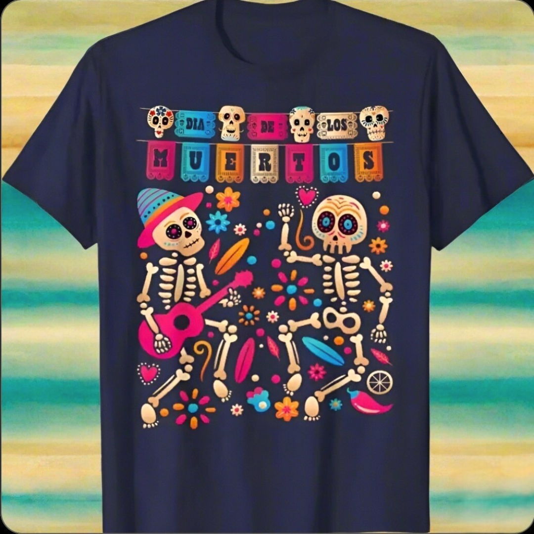Día De Los Muertos Skeleton T-Shirt – Funny Day of the Dead Mexican Cotton Tee for Men | Sizes S-6XL