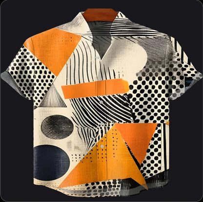 Men's Linen Blend Short Sleeve V-Neck Shirt – Forest Art Print Casual Shirt for Travel & Summer Wear