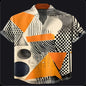 Men's Linen Blend Short Sleeve V-Neck Shirt – Forest Art Print Casual Shirt for Travel & Summer Wear
