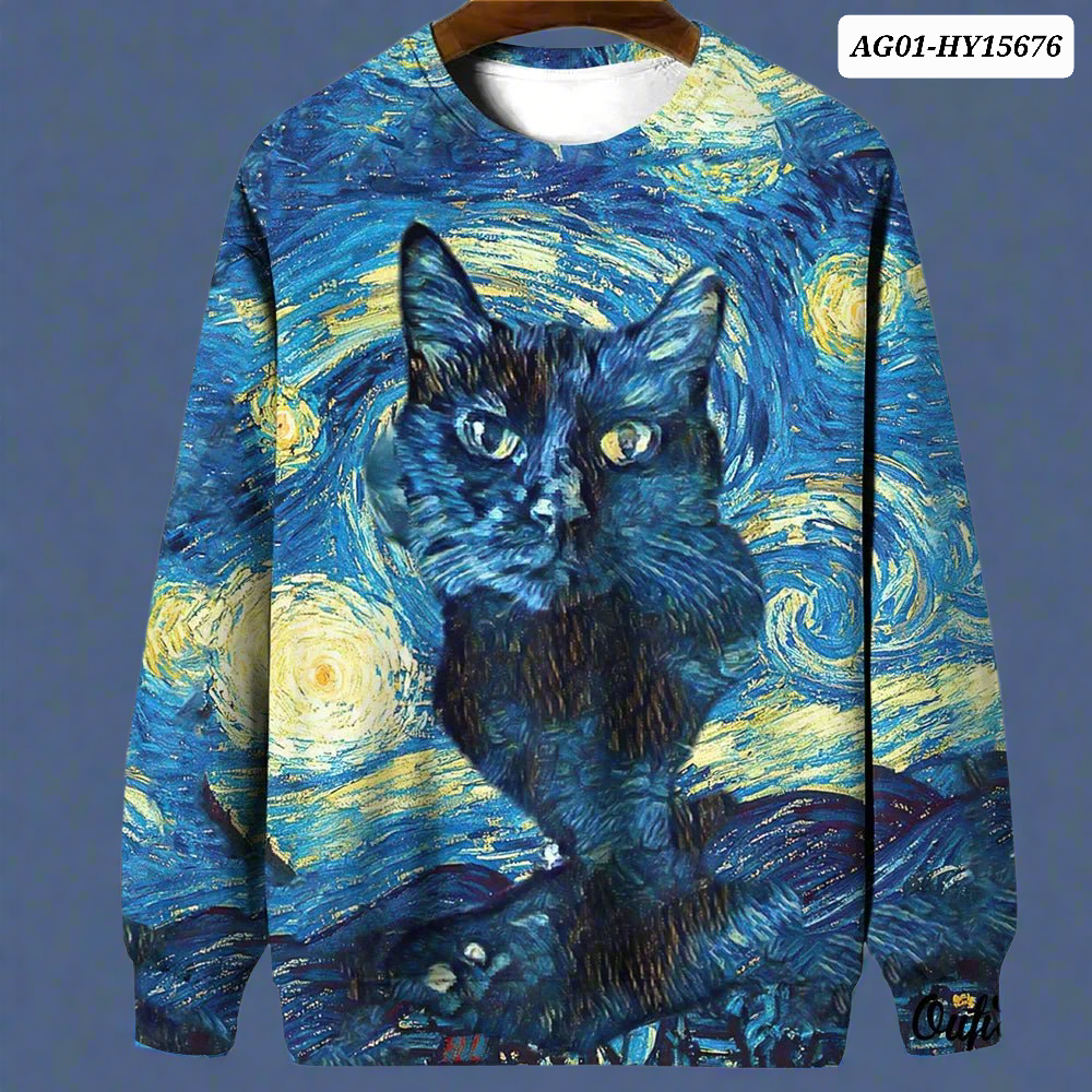 Night Sky Cat Abstract Art Plus Size Included Sweatshirt [SELECTION] - ALOE WINGS STORE